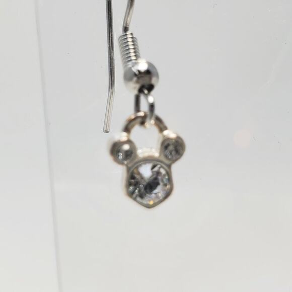 Disney Mickey Mouse White Rhinestone Dangle Earrings Silver - Picture 2 of 7